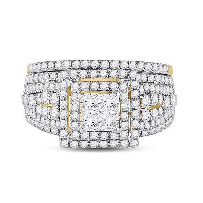 14k Yellow Gold Princess Diamond Bridal Wedding Ring Set 2 Cttw