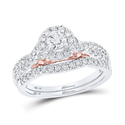14k Two-tone Gold Round Diamond Bridal Wedding Ring Set 1 Cttw (Certified)