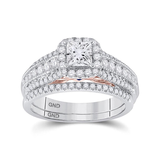 14k Two-tone Gold Princess Diamond Bridal Wedding Ring Set 1-1/4 Cttw (Certified)