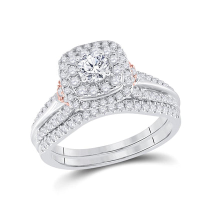 14k Two-tone Gold Round Diamond Bridal Wedding Ring Set 1 Cttw (Certified)