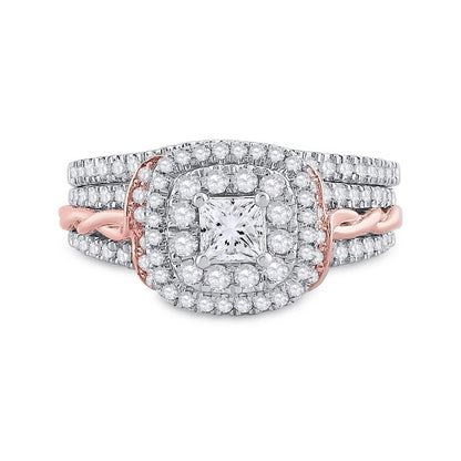 14k Two-tone Gold Princess Diamond Bridal Wedding Ring Set 1 Cttw (Certified)