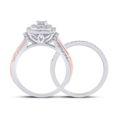 14k Two-tone Gold Emerald Diamond Bridal Wedding Ring Set 1 Cttw (Certified)