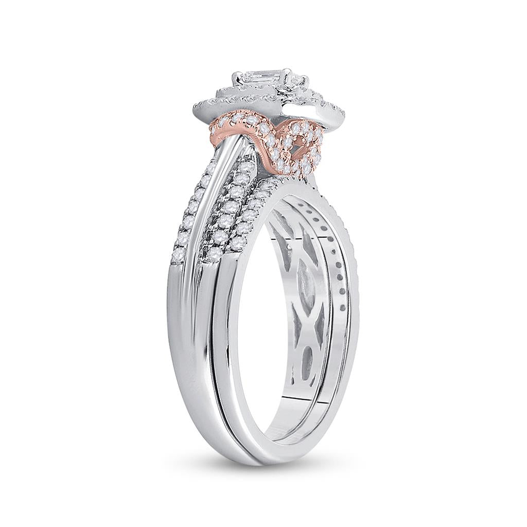 14k Two-tone Gold Emerald Diamond Bridal Wedding Ring Set 1 Cttw (Certified)