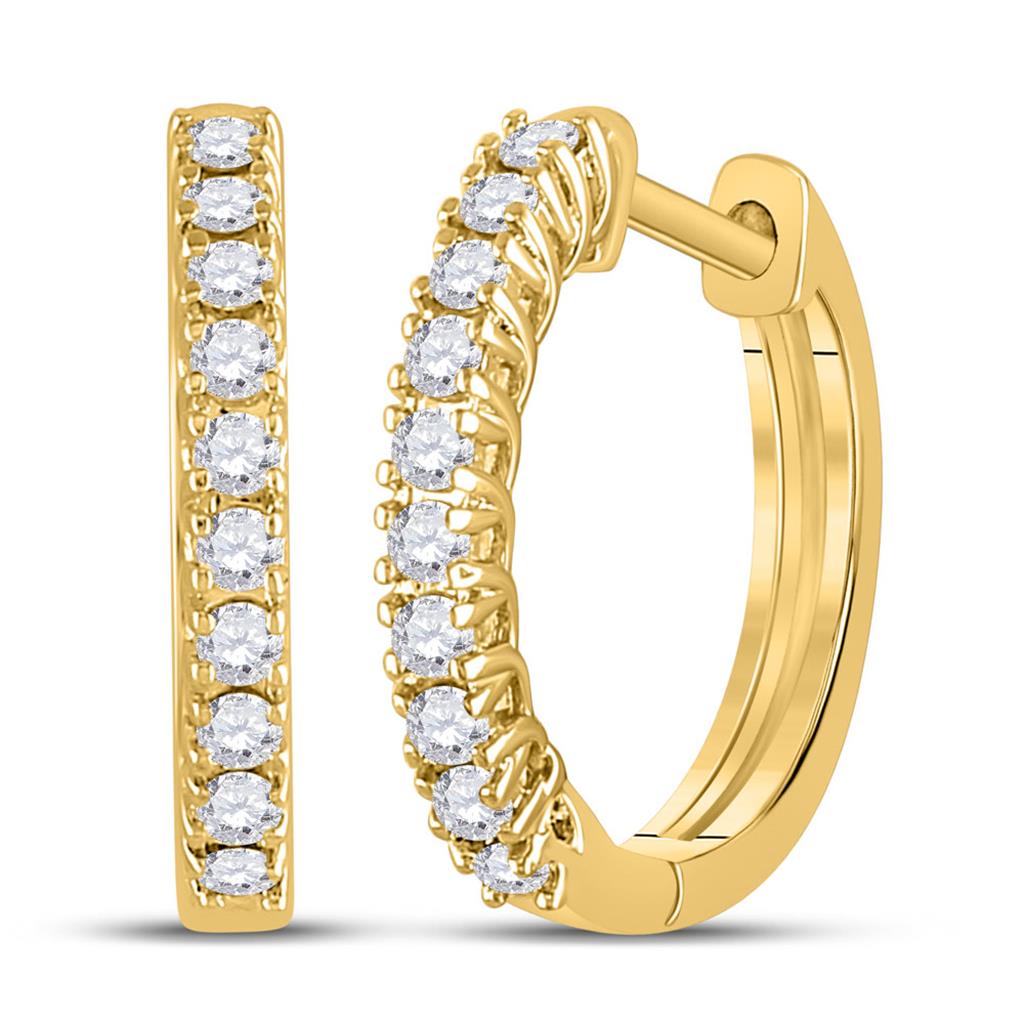 10k Yellow Gold Round Diamond Hoop Earrings 1/3 Cttw