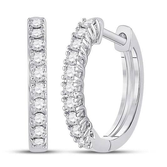 14k White Gold Round Diamond Hoop Earrings 1/3 Cttw