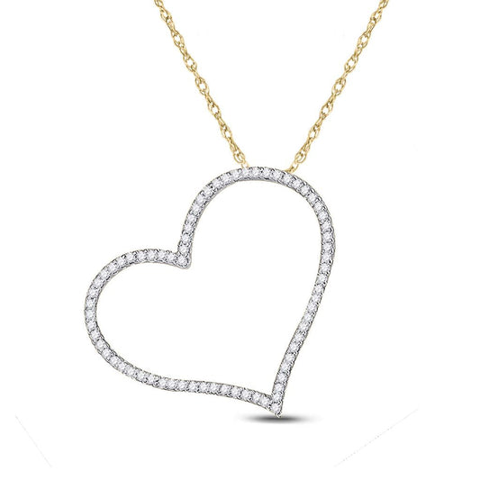 10k Yellow Gold Round Diamond Heart Pendant 1/5 Cttw