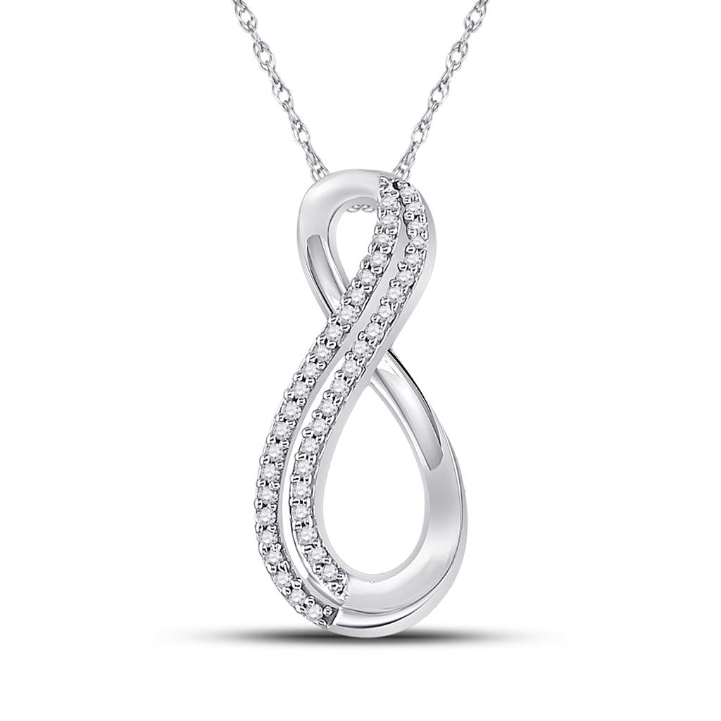 14k White Gold Round Diamond Infinity Pendant 1/8 Cttw