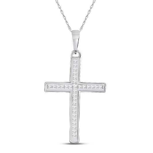 14k White Gold Princess Diamond Cross Pendant 1/6 Cttw