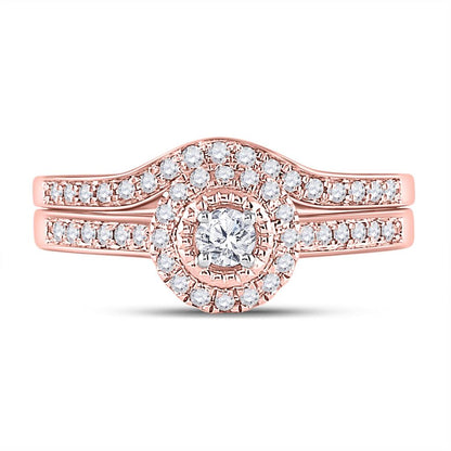 10k Rose Gold Round Diamond Halo Bridal Wedding Ring Set 1/3 Cttw