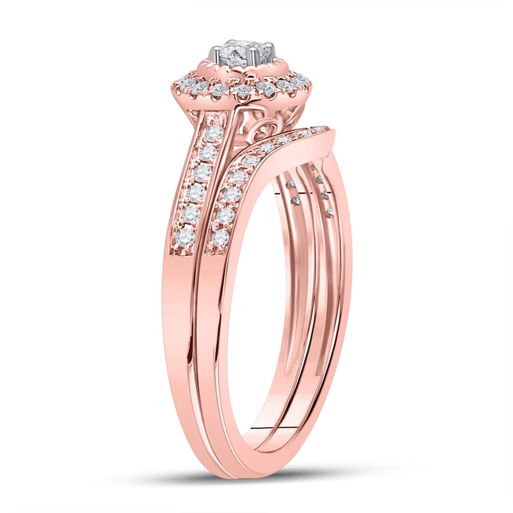 10k Rose Gold Round Diamond Halo Bridal Wedding Ring Set 1/3 Cttw
