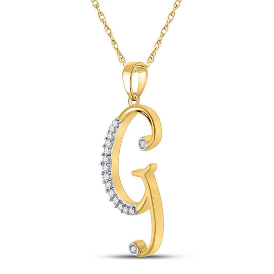 10k Yellow Gold Round Diamond Initial G Letter Pendant 1/12 Cttw