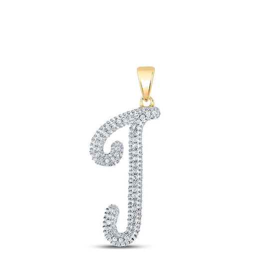 10k Yellow Gold Round Diamond Initial J Letter Pendant 1/6 Cttw