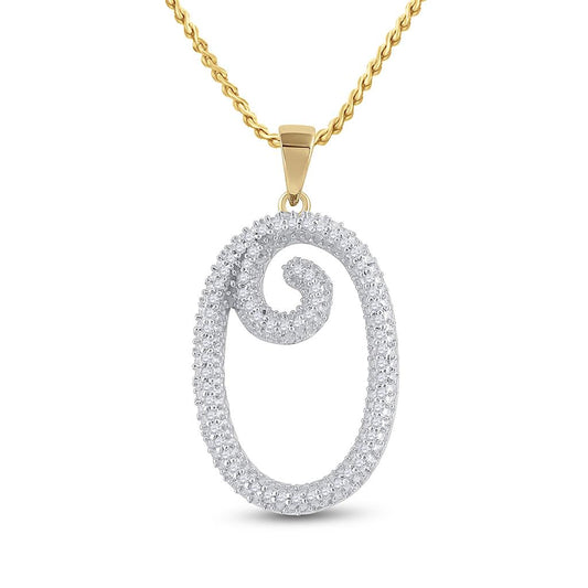 10k Yellow Gold Round Diamond Initial O Letter Pendant 1/5 Cttw