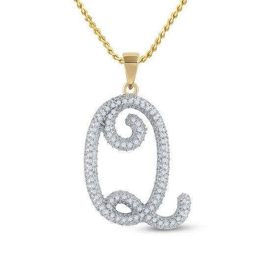 10k Yellow Gold Round Diamond Initial Q Letter Pendant 1/4 Cttw