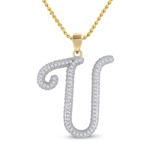 10k Yellow Gold Round Diamond Initial U Letter Pendant 1/5 Cttw