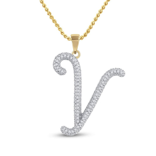 10k Yellow Gold Round Diamond Initial Y Letter Pendant 1/6 Cttw