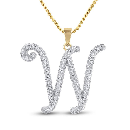 10k Yellow Gold Round Diamond Initial W Letter Pendant 1/4 Cttw