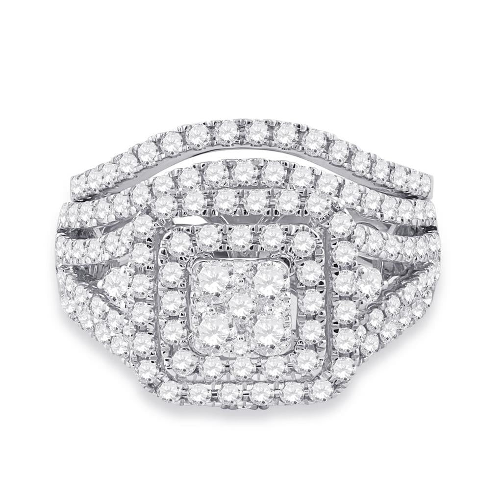 14k White Gold Round Diamond Bridal Wedding Ring Set 1-3/4 Cttw