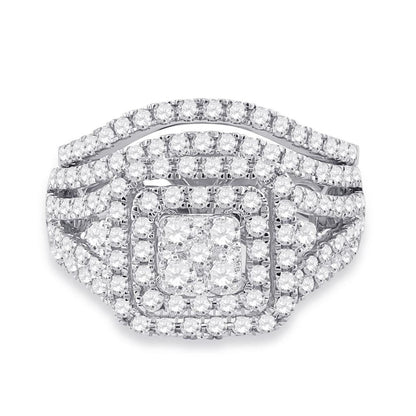 14k White Gold Round Diamond Bridal Wedding Ring Set 1-3/4 Cttw