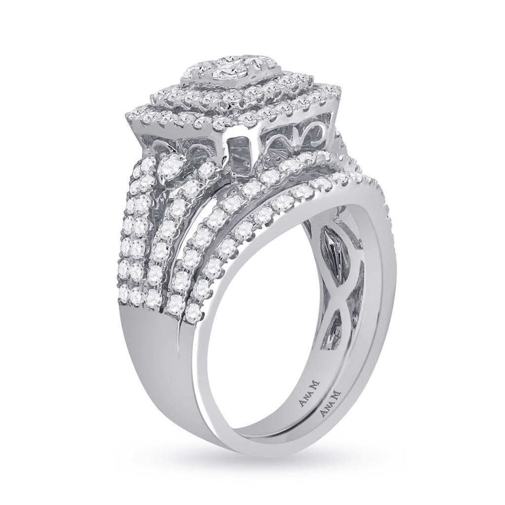 14k White Gold Round Diamond Bridal Wedding Ring Set 1-3/4 Cttw