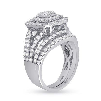 14k White Gold Round Diamond Bridal Wedding Ring Set 1-3/4 Cttw