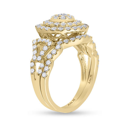 1 1/3 Ct. Round Diamond Bridal Engagement Ring Set 14K Yellow Gold