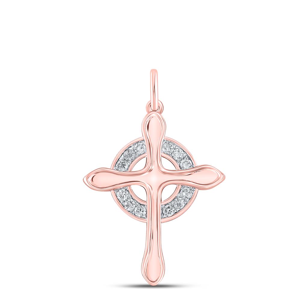 10k Rose Gold Round Diamond Cross Pendant 1/4 Cttw