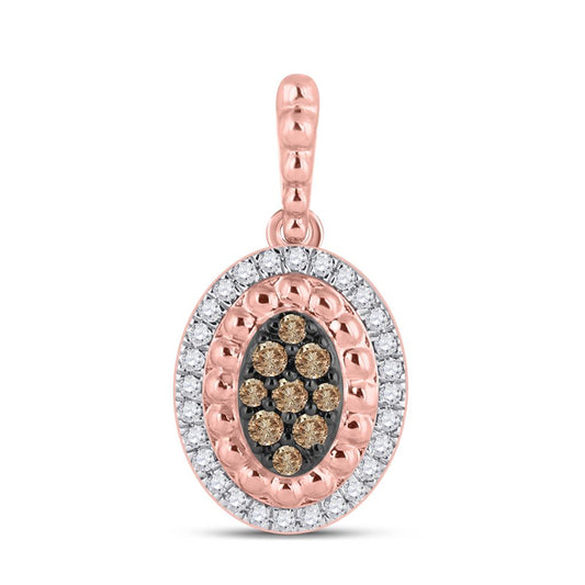 10k Rose Gold Round Brown Diamond Oval Pendant 1/4 Cttw