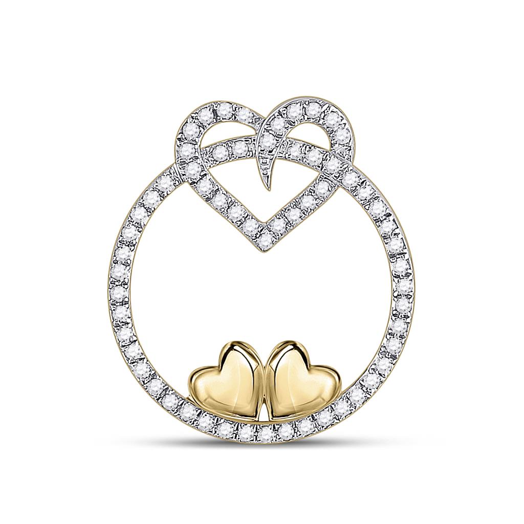 10k Yellow Gold Round Diamond Circle Heart Pendant 1/5 Cttw