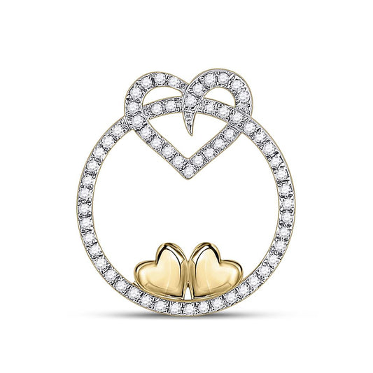 10k Yellow Gold Round Diamond Circle Heart Pendant 1/5 Cttw