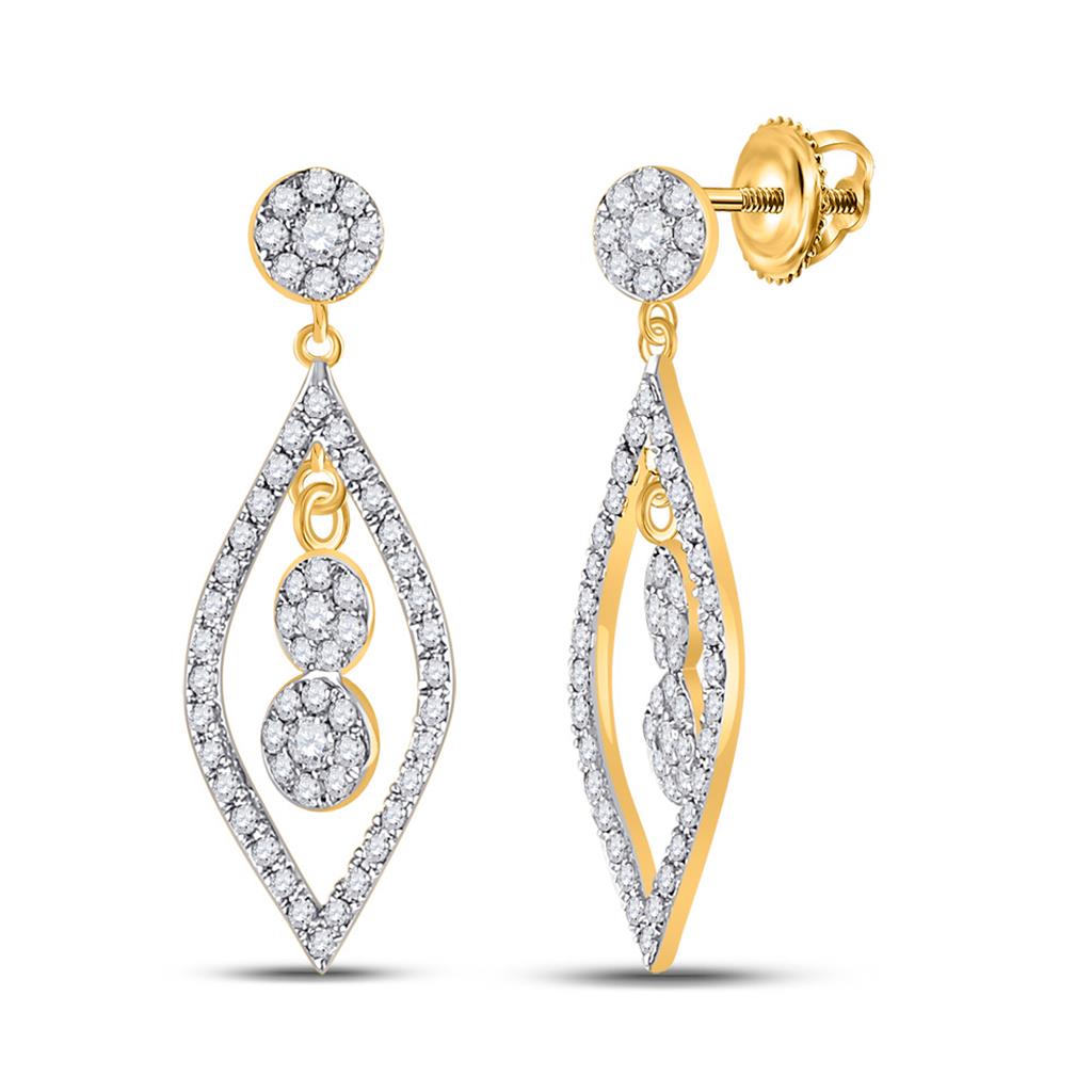 10k Yellow Gold Round Diamond Dangle Earrings 1/2 Cttw