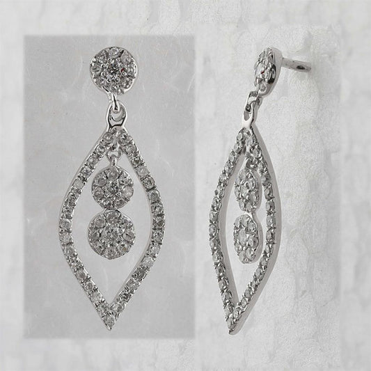 14k White Gold Round Diamond Dangle Earrings 1/2 Cttw