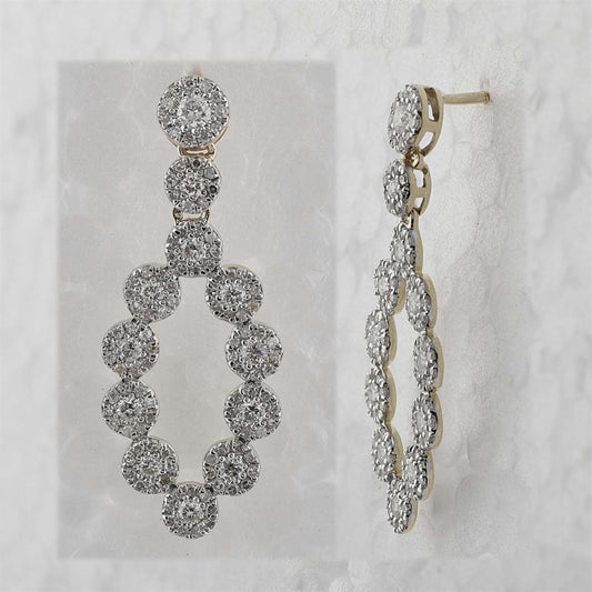 10k Yellow Gold Round Diamond Dangle Earrings 1-1/4 Cttw