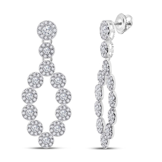 14k White Gold Round Diamond Dangle Earrings 1-1/4 Cttw