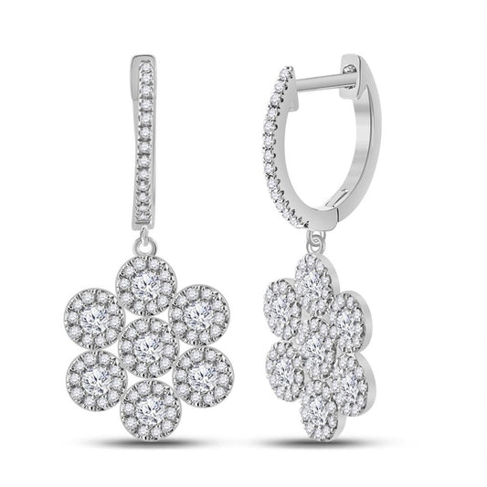 14k White Gold Round Diamond Dangle Earrings 1 Cttw