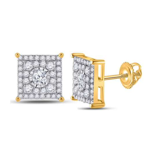 10k Yellow Gold Round Diamond Square Earrings 1/2 Cttw