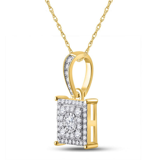 10k Yellow Gold Round Diamond Square Pendant 1/4 Cttw