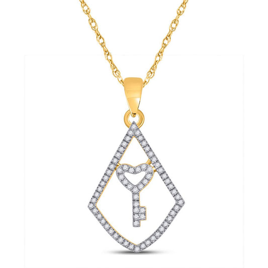 10k Yellow Gold Round Diamond Key Pendant 1/5 Cttw