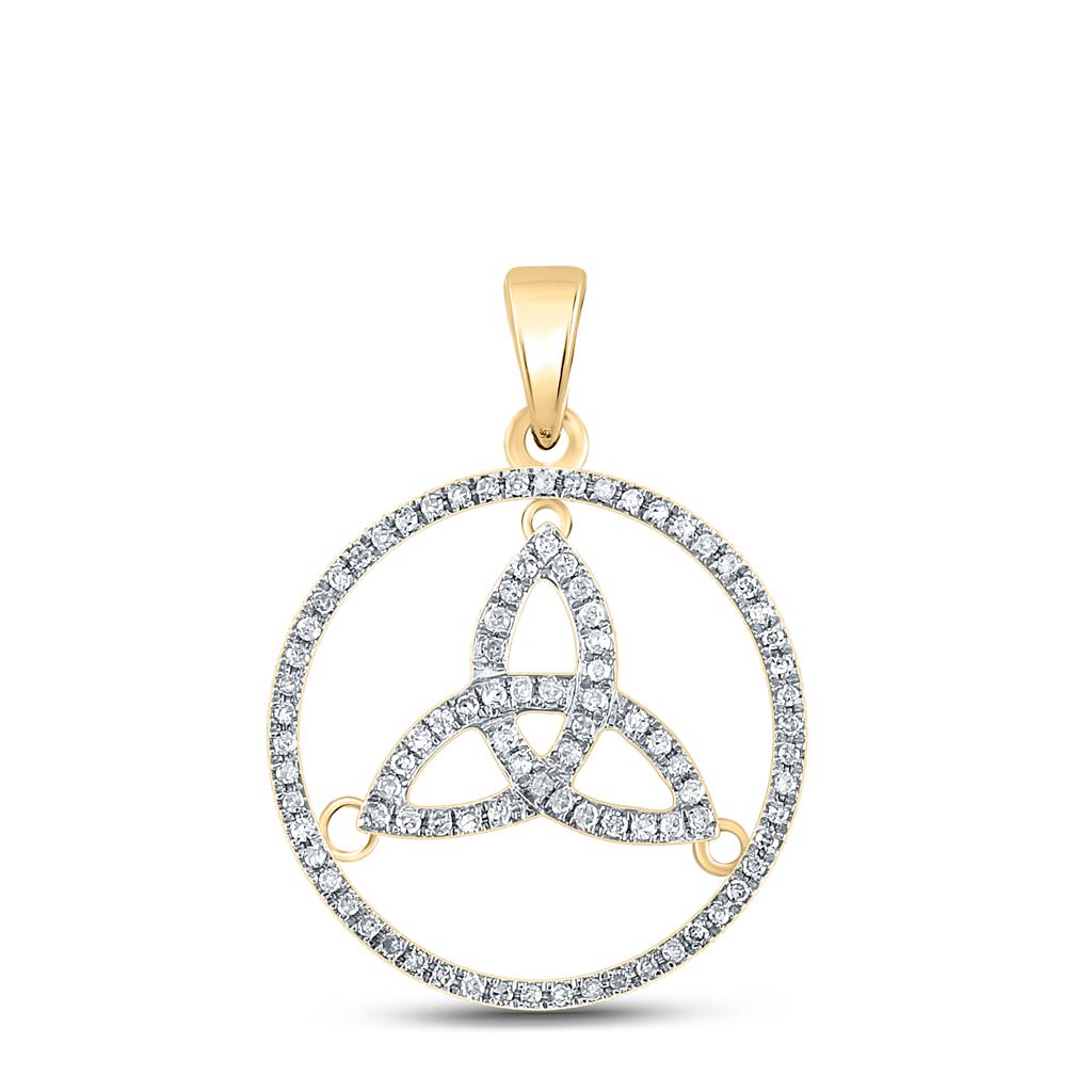 10k Yellow Gold Round Diamond Trinity Triquetra Circle Pendant 1/4 Cttw
