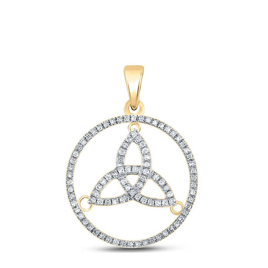 10k Yellow Gold Round Diamond Trinity Triquetra Circle Pendant 1/4 Cttw