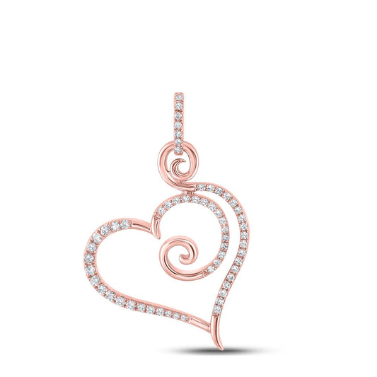 10k Rose Gold Round Diamond Heart Pendant 1/5 Cttw
