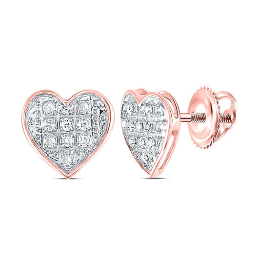 14k Rose Gold Round Diamond Heart Cluster Stud Earrings 1/20 Cttw