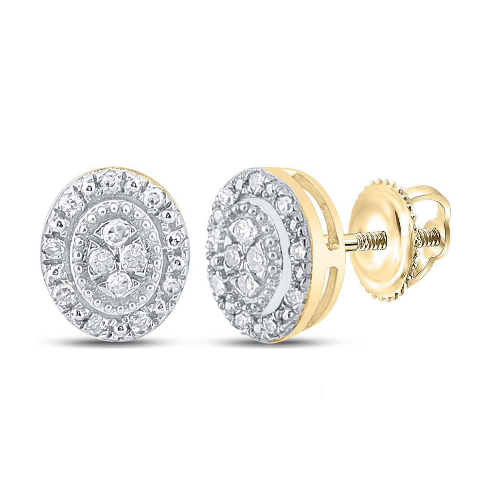 10k Yellow Gold Round Diamond Oval Cluster Earrings 1/10 Cttw