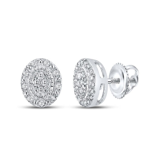 14k White Gold Round Diamond Oval Cluster Earrings 1/10 Cttw
