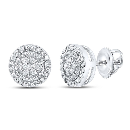 14k White Gold Round Diamond Cluster Earrings 1/10 Cttw