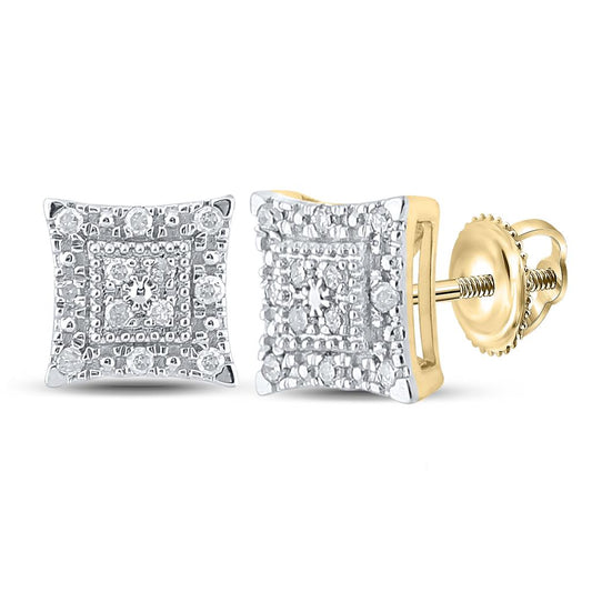 10k Yellow Gold Round Diamond Square Earrings 1/8 Cttw