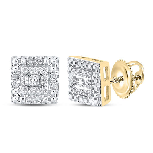 10k Yellow Gold Round Diamond Square Earrings 1/8 Cttw