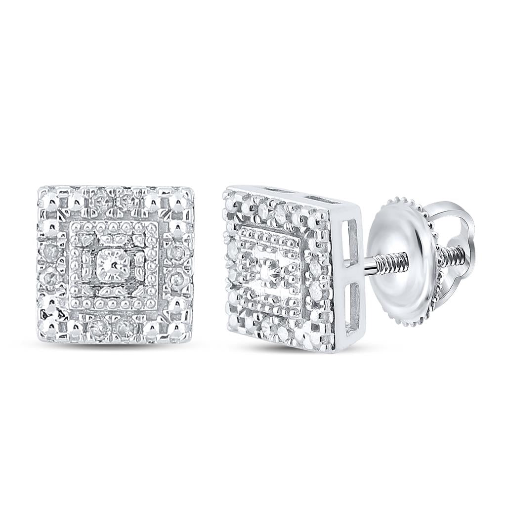 14k White Gold Round Diamond Square Earrings 1/8 Cttw