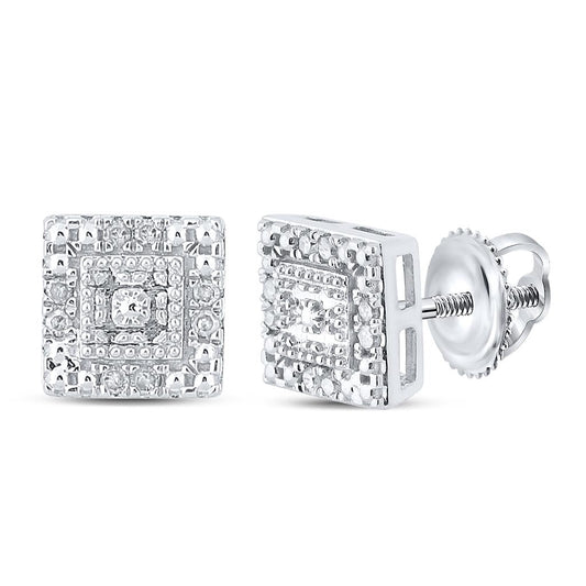 14k White Gold Round Diamond Square Earrings 1/8 Cttw