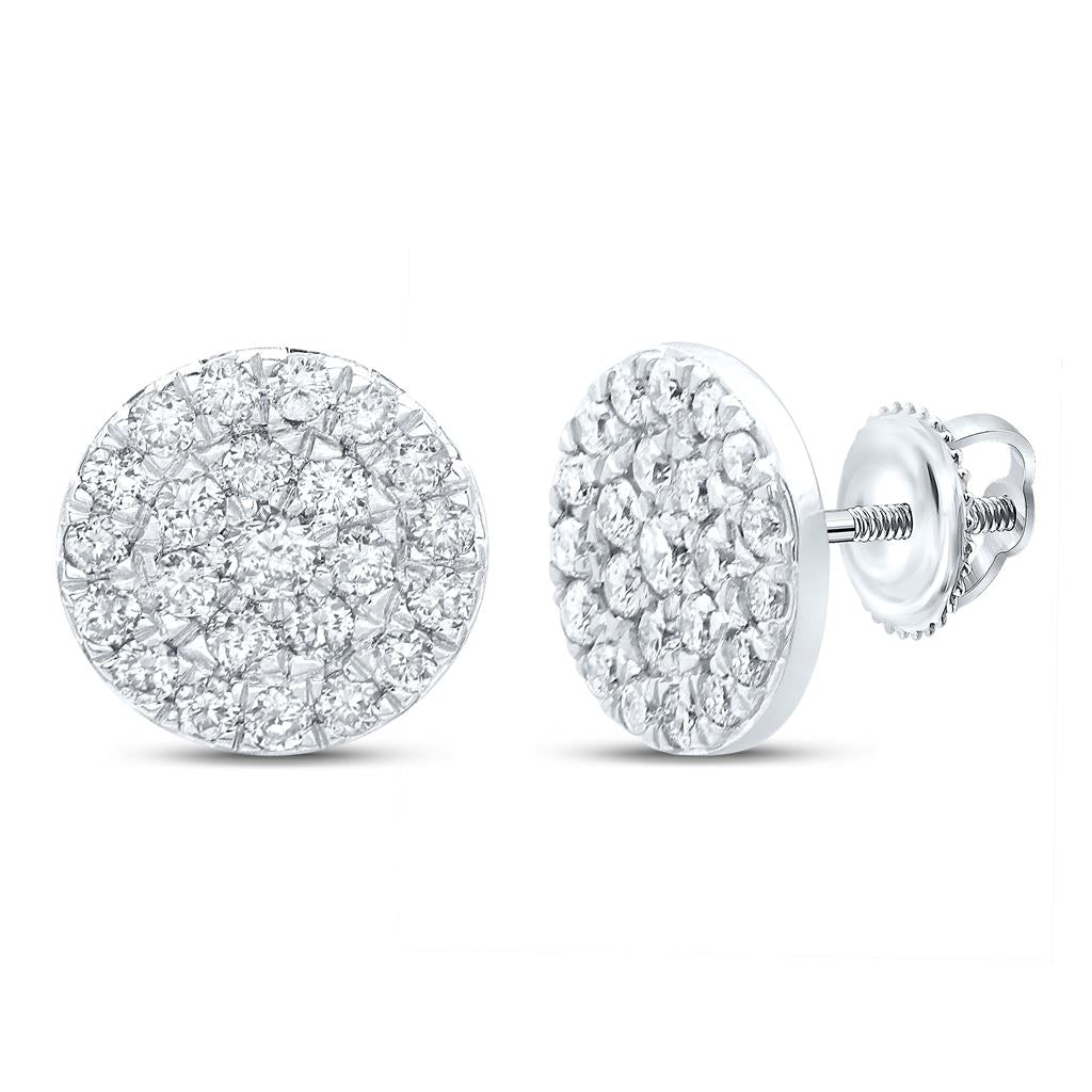 14k White Gold Round Diamond Cluster Earrings 1/2 Cttw